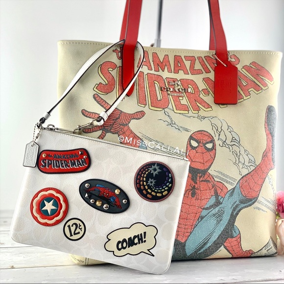 NWT COACH X MARVEL 2PC Spider-Man Tote Bag Gallery Pouch - Picture 4 of 16